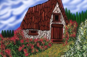 Cabaña rústica en primavera