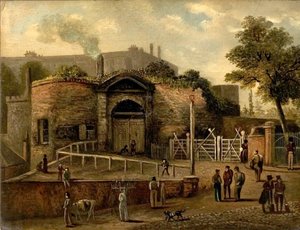 Vista de la puerta del castillo, Nottingham (óleo sobre tabla) de Caroline Mary Price