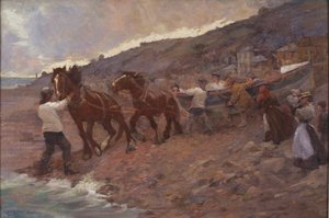 Botar el bote salvavidas (óleo sobre lienzo) de Caroline St Clair Graham