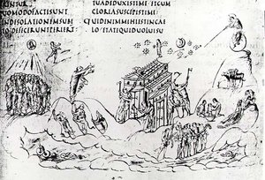 Varias escenas ilustrando uno de los Salmos, del Salterio de Utrecht, copia del original de Reims ahora en la Biblioteca de la Universidad de Utrecht