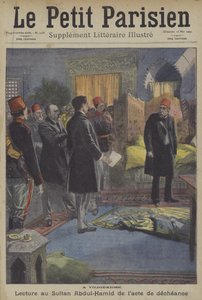 Lectura del acto de deposición al Sultán Abdul Hamid II en el Palacio de Yildiz, Constantinopla de Carrey