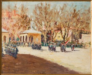 Procesión militar (óleo sobre cartón)