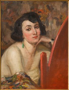 Mujer ante el espejo (óleo sobre madera) de Casimiro Jodi