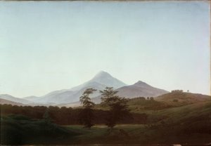 Paisaje bohemio con el gran y pequeño Milleschaue de Caspar David Friedrich