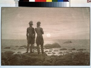 ""Two men looking at the sea from the shore"" (Dos hombres en la orilla del mar) Acuarela de Caspar David Friedrich (1774-1840) 1835 Dim. 25,9 x 22,2 cm Museo Pushkin de Moscú de Caspar David Friedrich