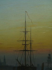 Alemán: Der Greifswalder Hafen El puerto de Greifswald
 detalle Título alternativo: Barcos en el puerto de Greifswald detalle de Caspar David Friedrich