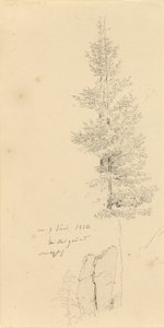 Alemán: Studie mit Fichten und Felsen Estudio de abetos y una roca de Caspar David Friedrich