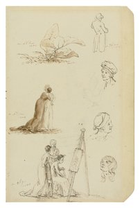 Alemán: Estudio de cabezas, figuras y follaje de Caspar David Friedrich