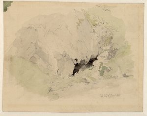 Alemán: Studie zur "Felsenschlucht" mit zwei kleinen Figuren am Höhleneingang Estudio sobre el "Felsenschlucht" (literalmente: Cañón de roca) con dos pequeñas figuras a la entrada de la cueva. de Caspar David Friedrich