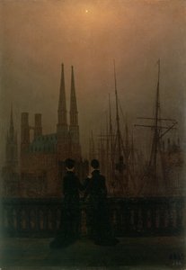 Puerto de noche (Hermanas), c.1818-20 de Caspar David Friedrich