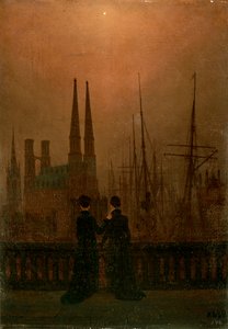 Puerto de noche de Caspar David Friedrich