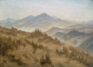 Paisaje con el Rosenberg en las Montañas Bohemias
