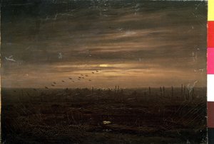 ""Las redes de pesca"" (Redes de pesca) Paisaje al atardecer. Pintura de Caspar David Friedrich (1774-1840) Museo del Hermitage del siglo XIX en San Petersburgo de Caspar David Friedrich