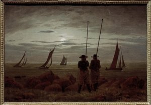 Noche de luna en la playa con pescadores de Caspar David Friedrich