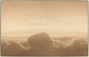 Salida de la luna en una orilla vacía