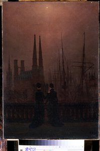""Tarde en el puerto o las hermanas"" (Noche en un puerto (Hermanas)) Pintura de Caspar David Friedrich (1774-1840) 1818-1820 Dim. 74x52 cm Museo del Hermitage, San Petersburgo de Caspar David Friedrich