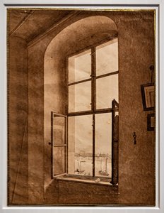 Vista del estudio del artista, ventana a la izquierda de Caspar David Friedrich