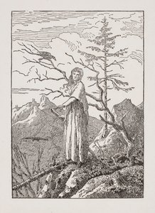 Mujer con Cuervo en el Abismo de Caspar David Friedrich