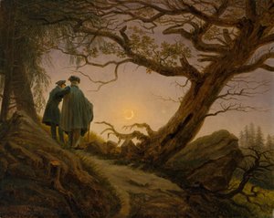 Dos Hombres Contemplando la Luna de Caspar David Friedrich