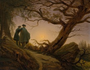 Dos hombres contemplando la luna. Hacia 1825-30 de Caspar David Friedrich