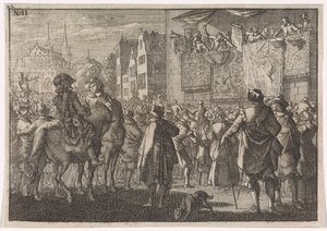 Proclamación de la Paz de Osnabrück en una ciudad, 1648 de Caspar Luyken (attributed to)