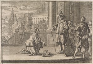Carlos IV, duque de Lorena arrodillado ante Luis XIII, 1641 de Caspar Luyken (attributed to)