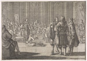 Sello imperial de Inglaterra siendo aplastado en la Cámara de los Lores, 1646 de Caspar Luyken (attributed to)