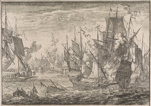 Batalla naval entre buques de guerra turcos y galeras de los Caballeros de Malta, 1644 de Caspar Luyken (attributed to)
