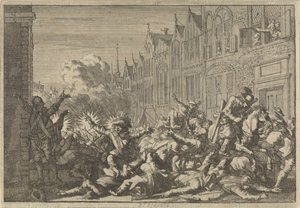 Angers ocupada por los partidarios de Mazarin emboscados por los diez cañones del gobernador De Rohan, 1652 de Caspar Luyken