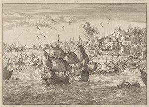 Génova bombardeada por la flota francesa, 1684 de Caspar Luyken