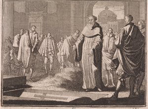 San Bernardo contempla una tumba abierta de Caspar Luyken