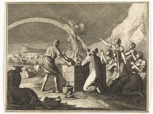 Sacrificio de Noé tras el diluvio