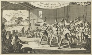 Ritual de transición entre habitantes nativos de América del Sur Maravillosa manera de hacer de un indio un capityn (título sobre el objeto)