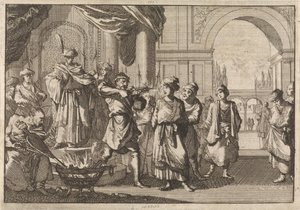Selim IV, Shah de Persia, con su hermano cegado por un hierro al rojo vivo, 1694 de Caspar Luyken