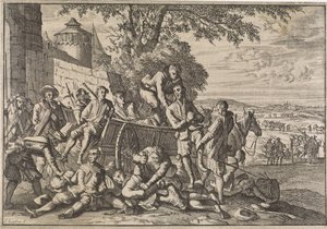 Los soldados españoles son cargados en carros y llevados, 1641 de Caspar Luyken