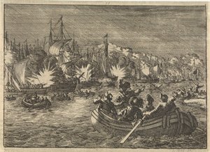 Flota española en el Escalda capturada y quemada por los holandeses, 1631 de Caspar Luyken