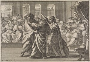 Durante la elección de Urbano VIII, el cardenal Borja y el cardenal Antonio Barberini chocan, 1632 de Caspar Luyken
