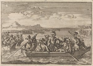 Los valdenses expulsados ​​​​de Saboya regresan a su país en barcazas a través del lago de Ginebra, 1689
