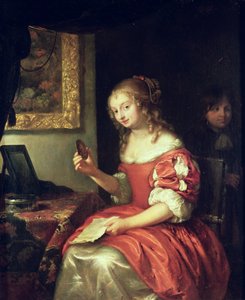Joven con carta y relicario, 1667 de Caspar Netscher