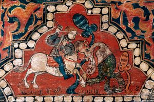 Lucha de un jinete contra un dragón de Catalan School