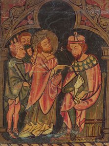 San Cipriano (c.200-258) Obispo de Cartago llevado ante el emperador Valeriano (r.253-60) 1300-25 de Catalan School