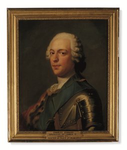 El príncipe Carlos Eduardo Estuardo, con armadura y fajín azul de la Orden de la Jarretera (óleo sobre lienzo) de Catherine (attr. to) Read