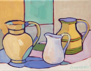 Vessels Amidst Soft Hues, 2024 (Óleo sobre lienzo) de Catherine J Martzloff