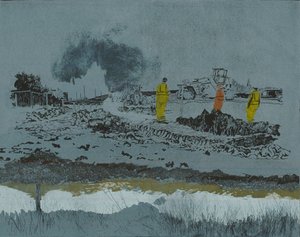 Cal en la tierra, 2014 (linograbado y aguafuerte) de Catherine Sutcliffe Fuller