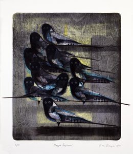 Ritmo de urraca, 2016 (litografía mokulito coloreada a mano)