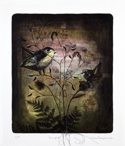 Sampler, 2016 (litografía mokulito coloreada a mano) de Cathie Pilkington