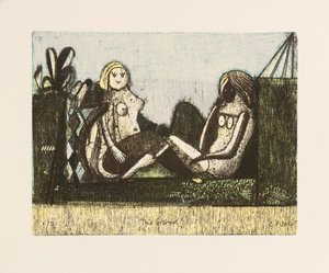Las hermanas, 2014 (litografías mokulito coloreadas a mano) de Cathie Pilkington