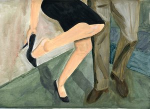 27.09.09 - Bailaron tan fuerte que ella tuvo que quitarse los zapatos, 2009 (óleo sobre papel) de Cathy Lomax
