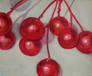 Cerezas, 2013 (óleo sobre papel) de Cathy Lomax