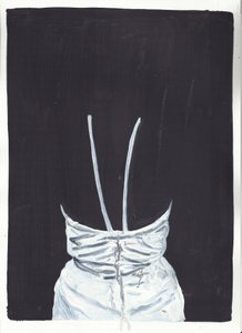 The Girl Upstairs 1, espalda, 2012 (óleo y acrílico sobre papel) de Cathy Lomax